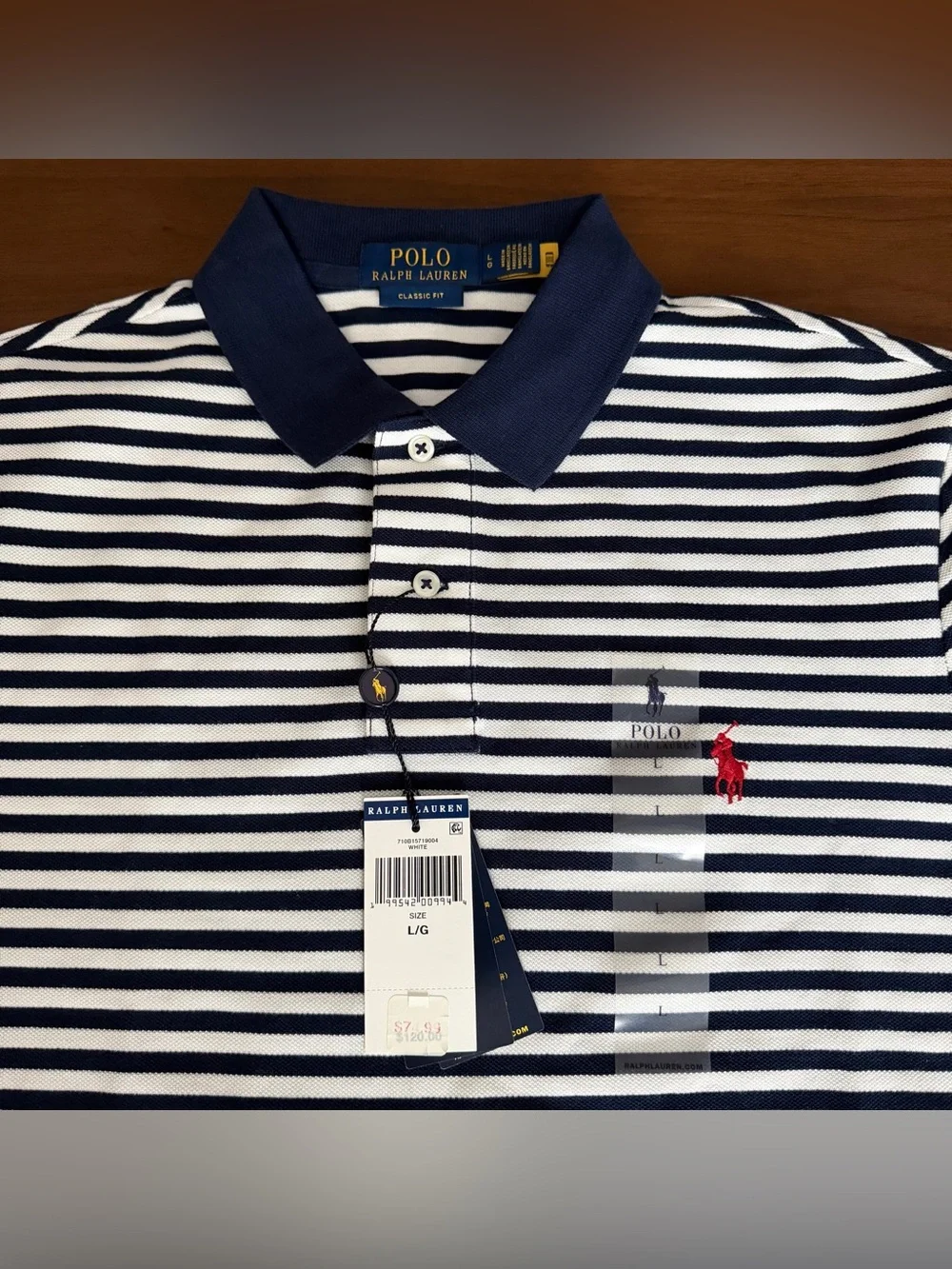 Polo by Ralph Lauren Navy & White Striped Polo with Red Logo